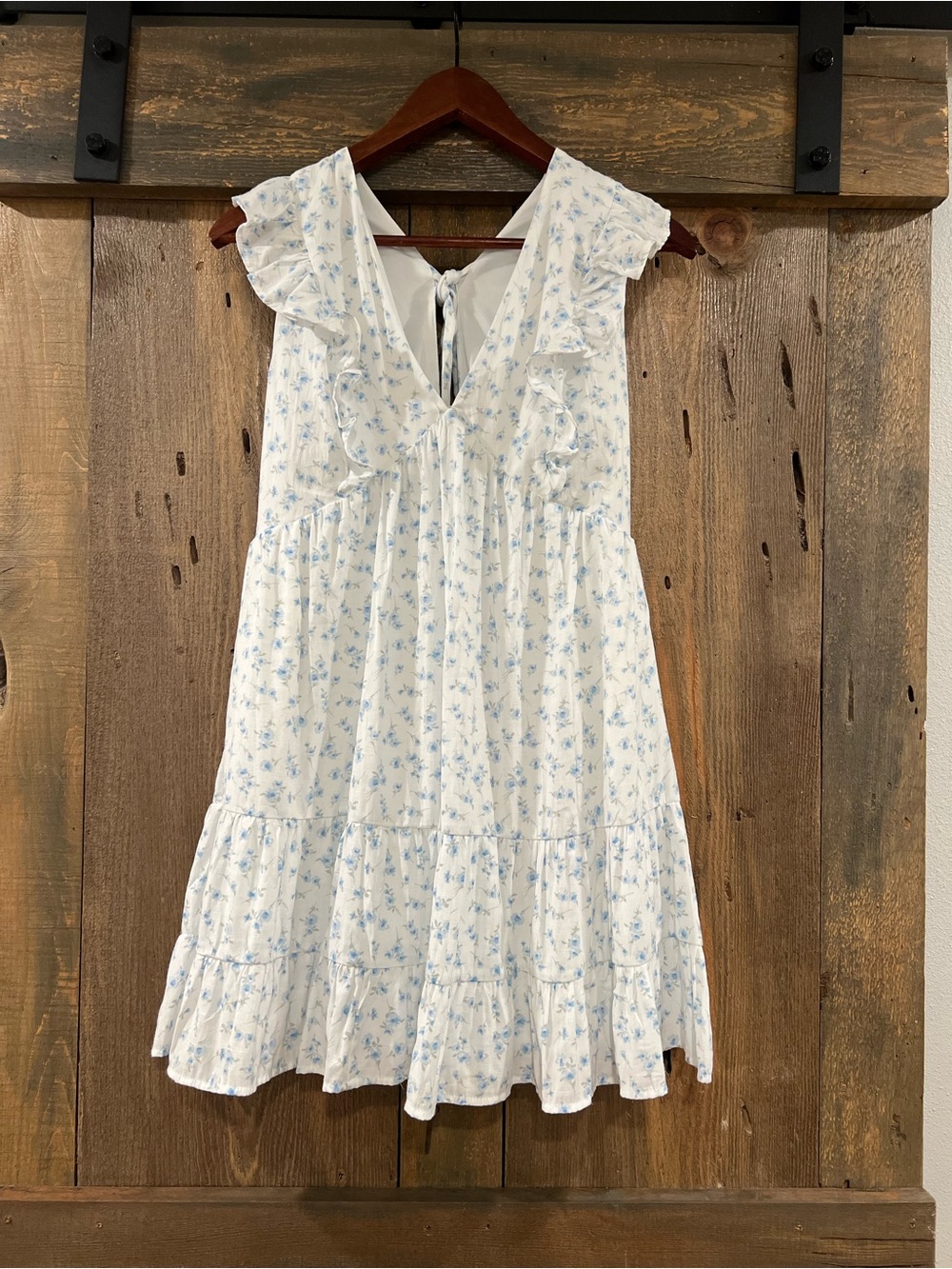 Altar'd State Blue Floral Ruffle Tiered Mini Dress L